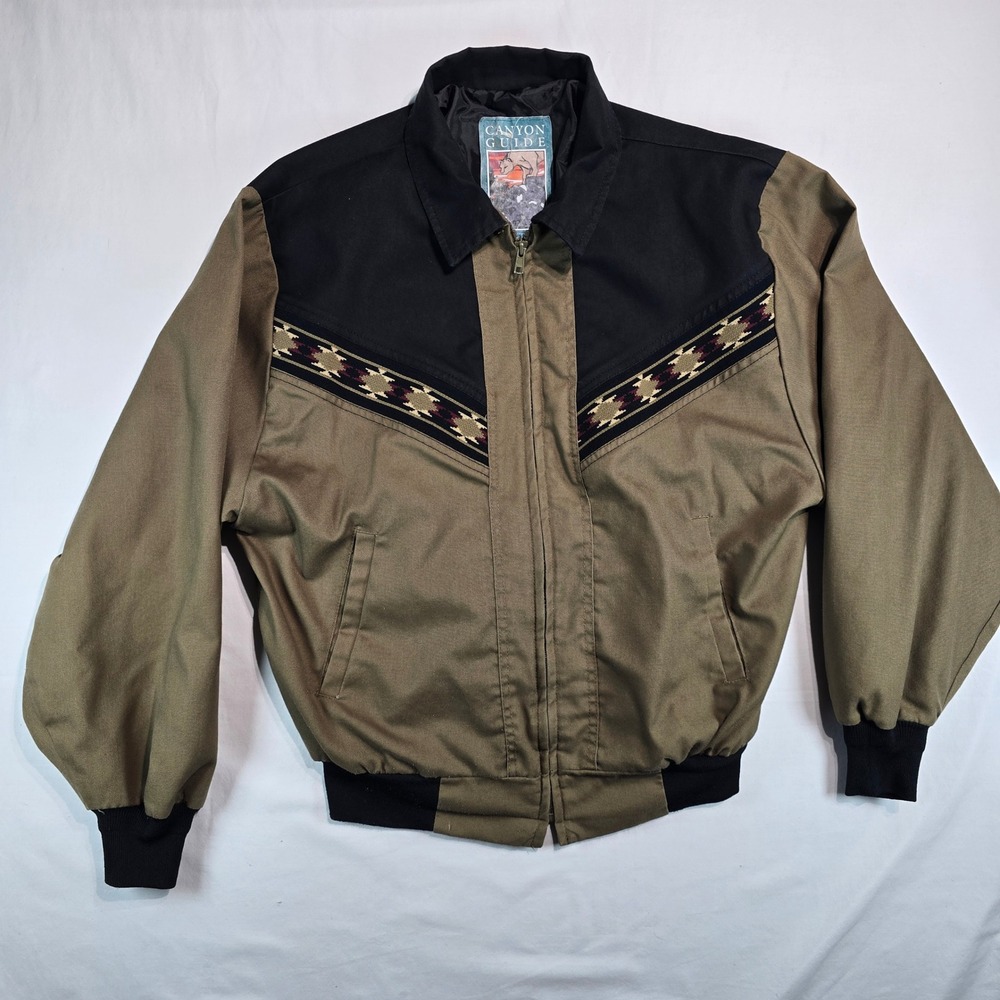 Vintage Canyon Guide Outfitters Western Bomber Jacket Aztec Trim Mens Large USA